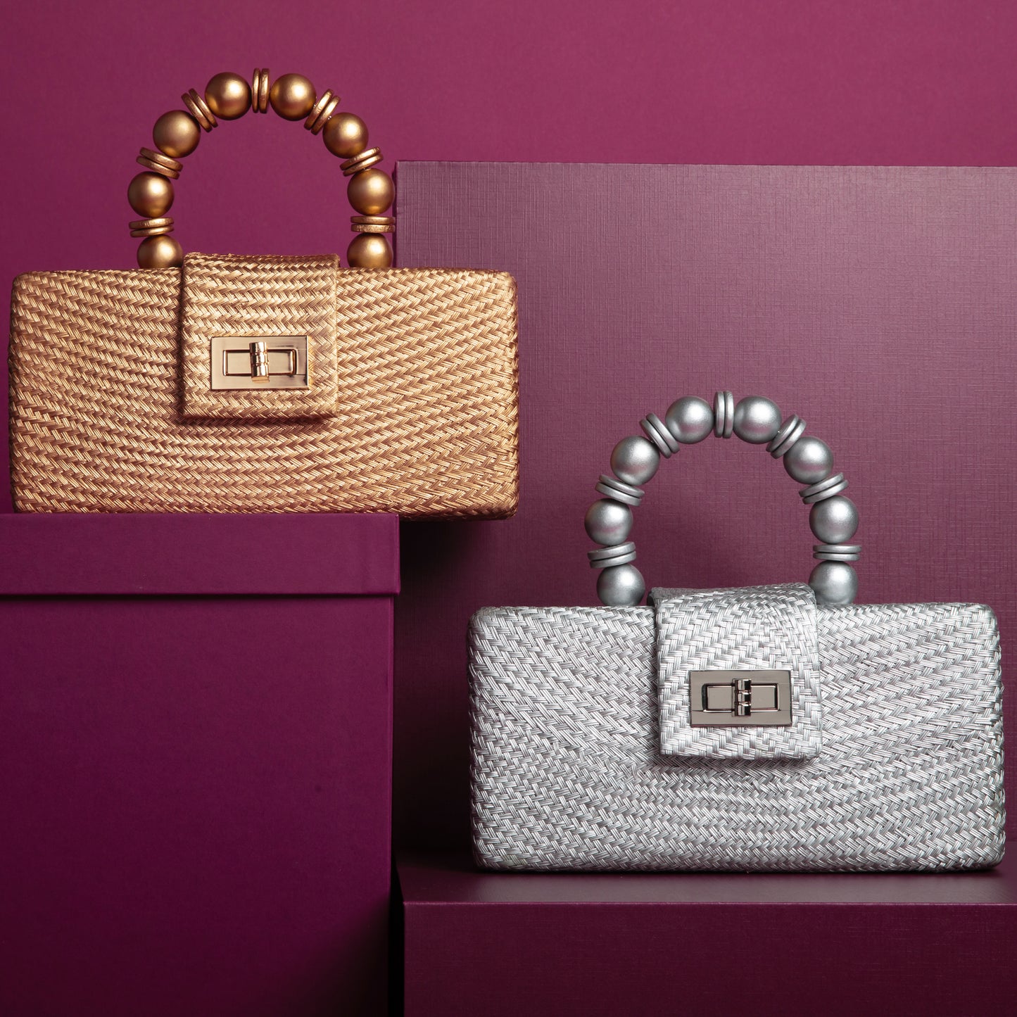 THE SERENA Silver Woven Straw Clutch Bag
