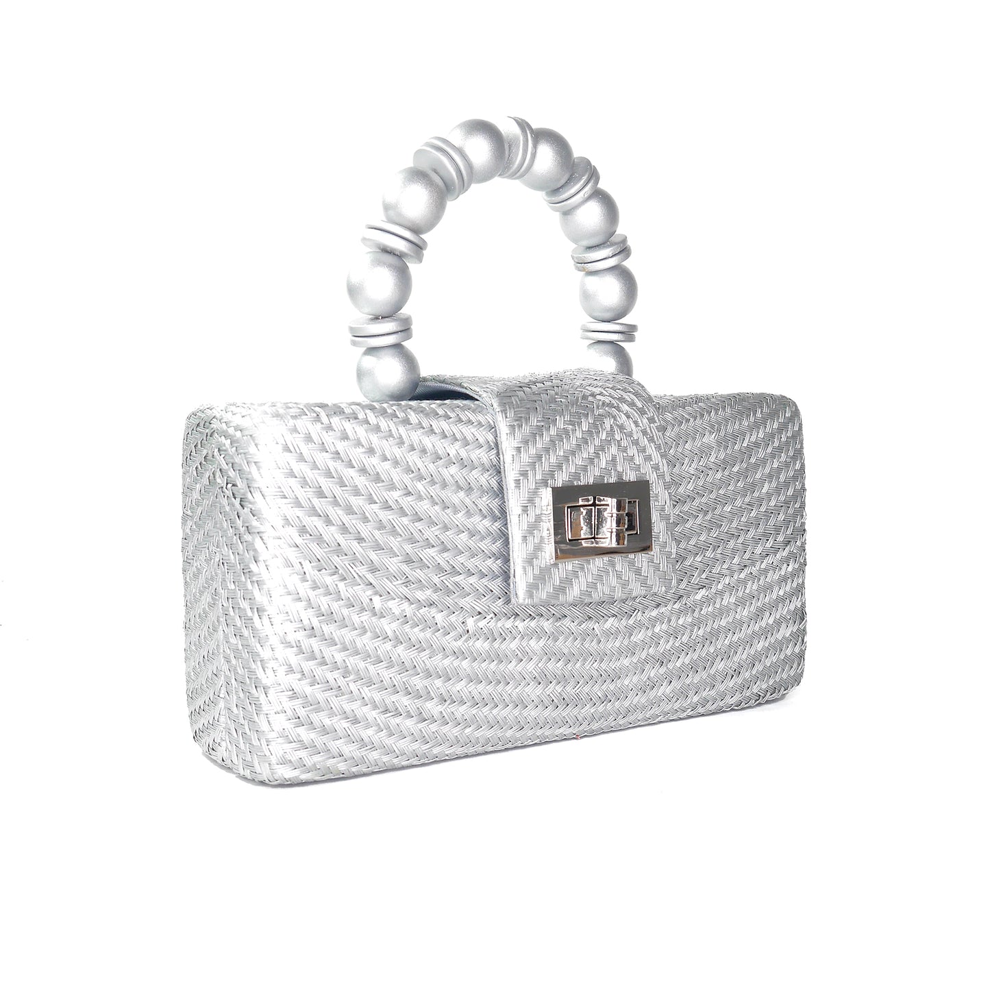 THE SERENA Silver Woven Straw Clutch Bag