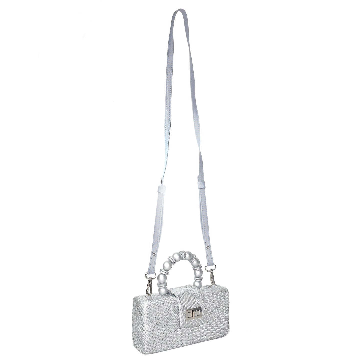 THE SERENA Silver Woven Straw Clutch Bag