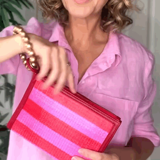 THE HAILEY Red & Pink Stripe Wristlet Pouch Luxe Woven Wristlet Pouch