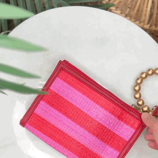 THE HAILEY Red & Pink Stripe Wristlet Pouch Luxe Woven Wristlet Pouch