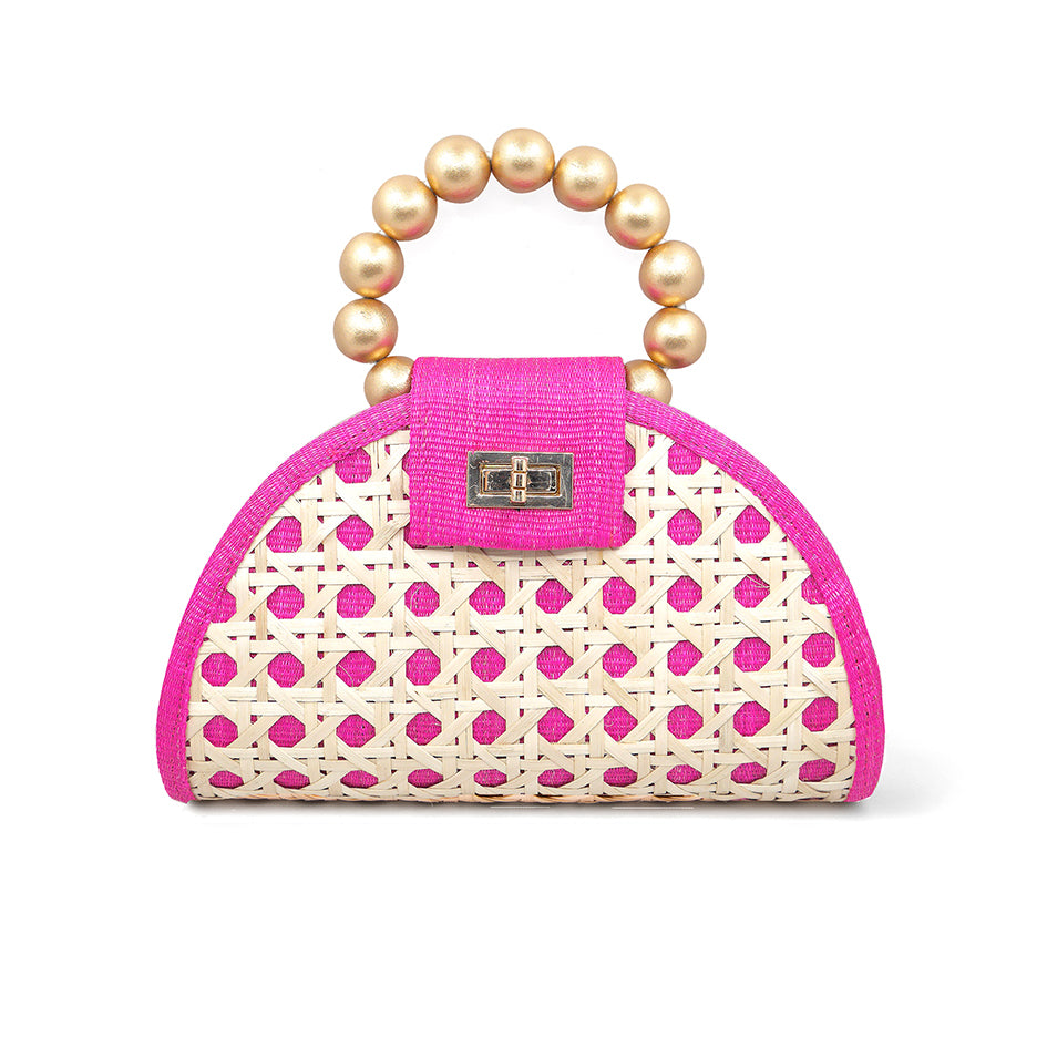 Pink & Gold woven rattan mini purse