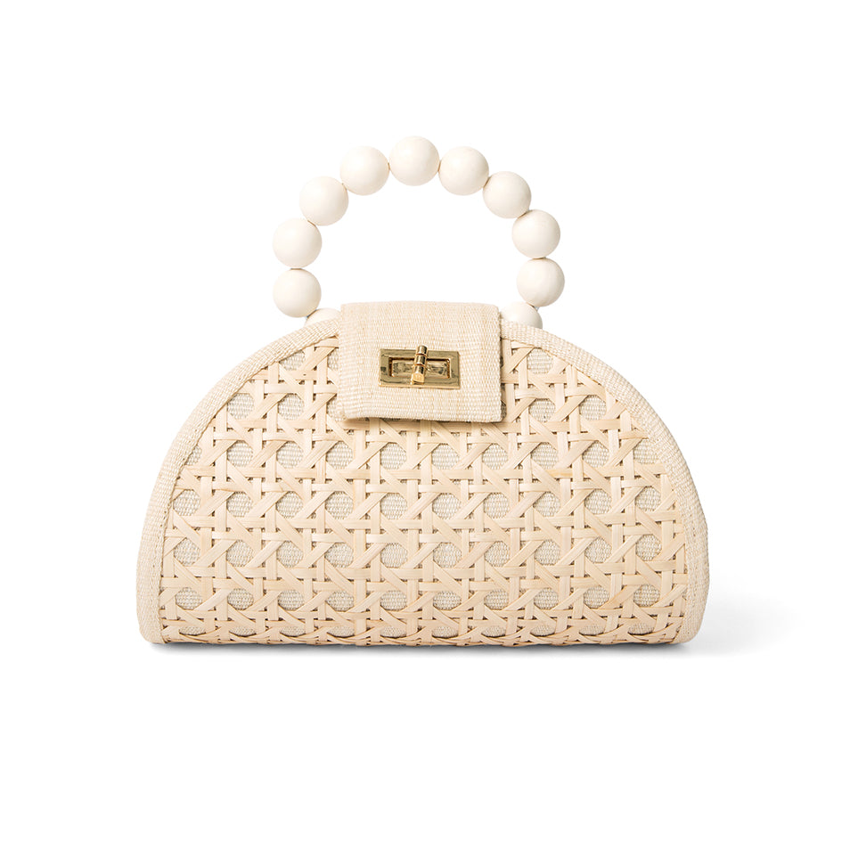 THE BELLA Cream & White Rattan Woven Handbag