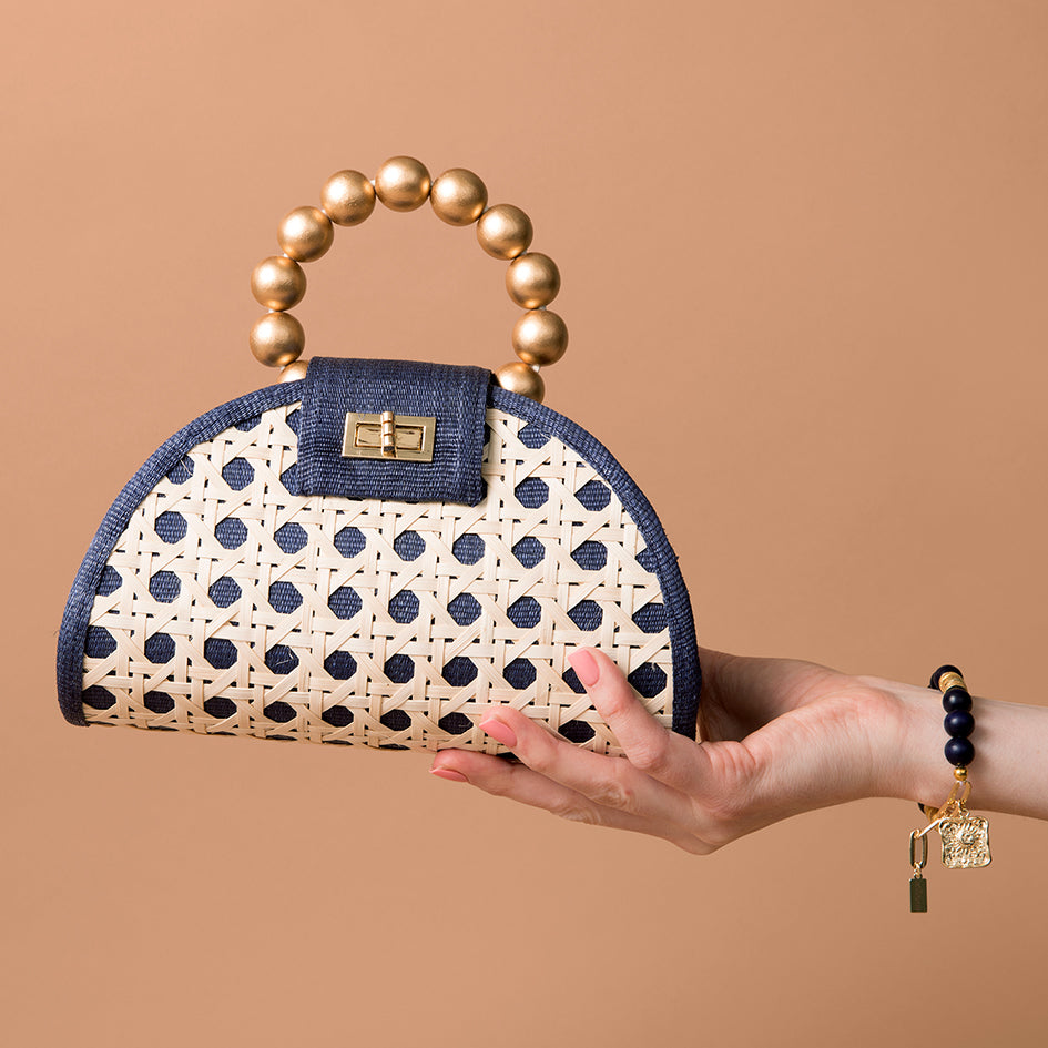 Blue & gold woven mini statement purse