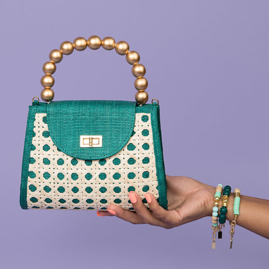 Green & gold handcrafted bag