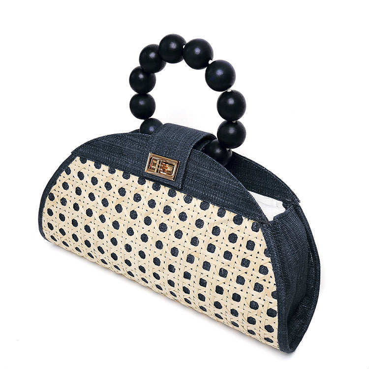 THE ISABELLA Black Rattan Woven Bag