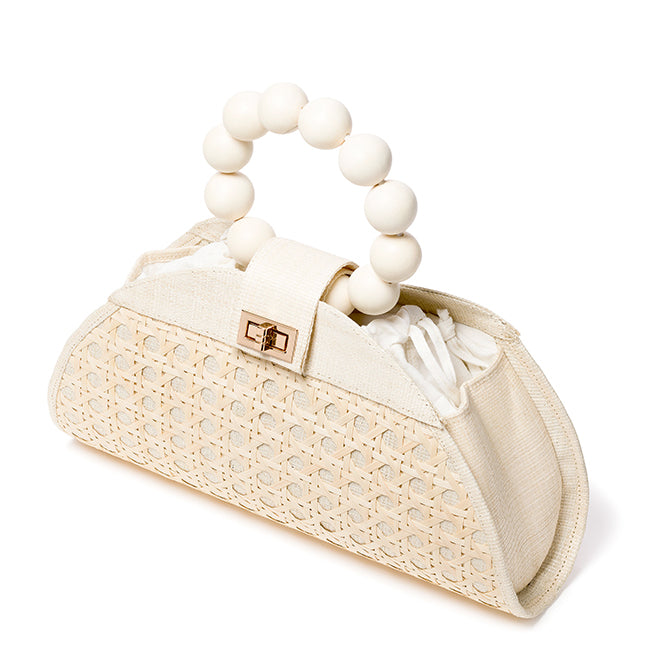 The Davina Cream Woven Rattan Purse, Soli & Sun