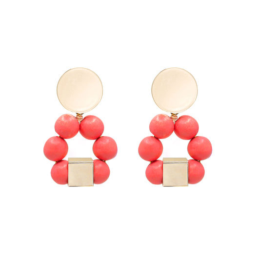 THE JENNA Coral Hand-Crafted Wooden Bead Statement Earrings