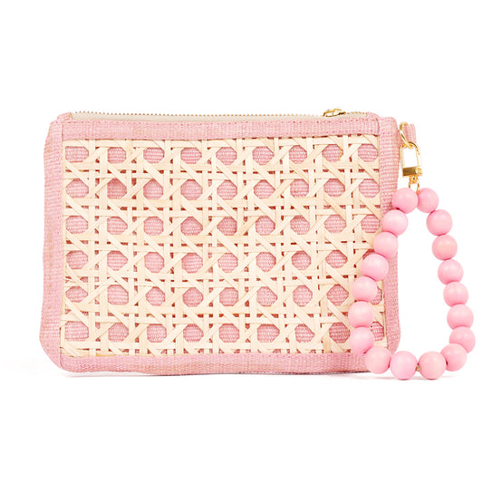 THE TINA, Light pink woven rattan purse