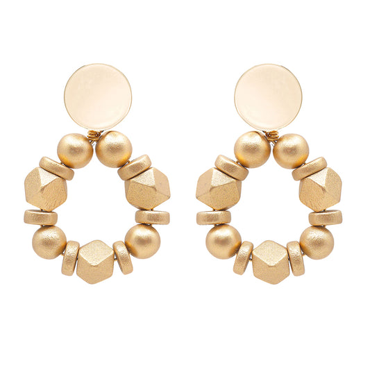 THE MAYA Gold Wooden Bead Statement Earrings