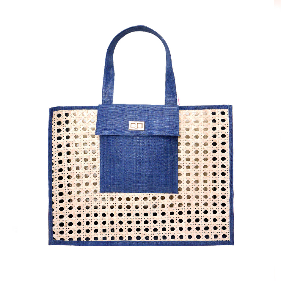 THE CHRISTY Navy Blue Woven Shopper Tote