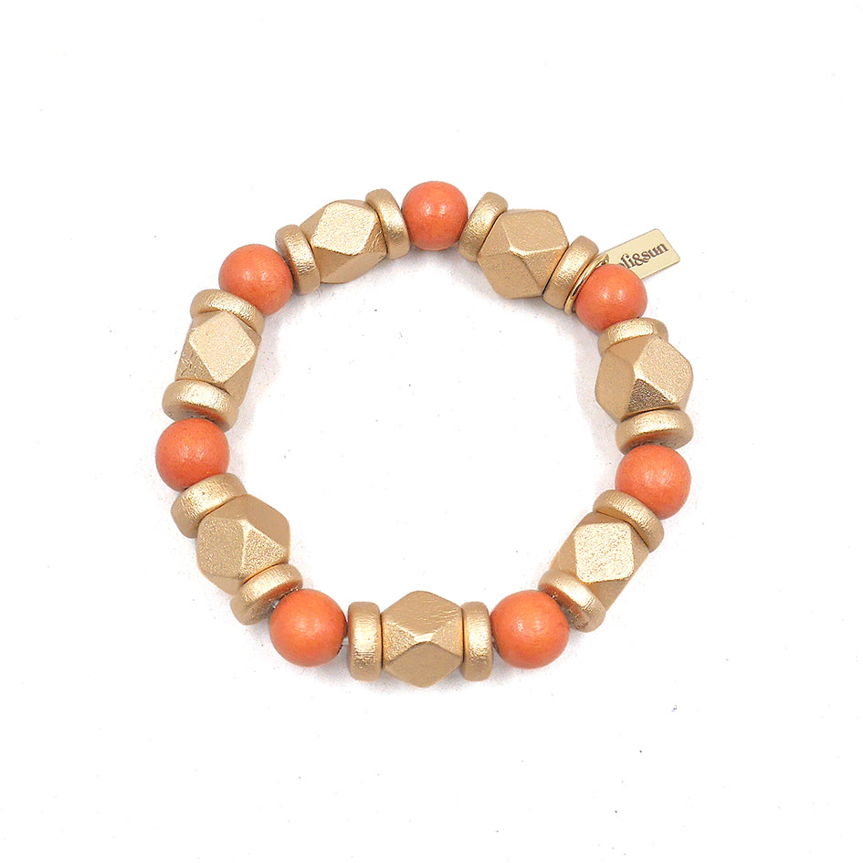 THE JENNY Orange & Gold Wooden Bead Bracelet
