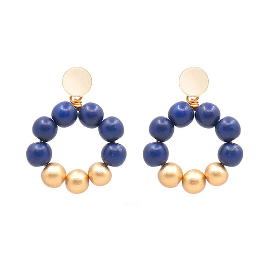 THE POPPY Navy Blue & Gold Wooden Bead Earrings