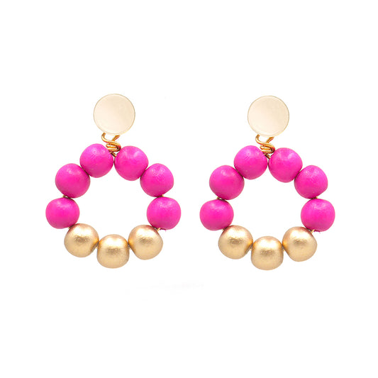 THE POPPY Pink & Gold Wooden Bead Earrings