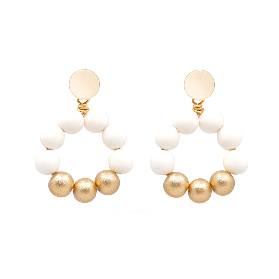 THE POPPY White & Gold Wooden Bead Earrings