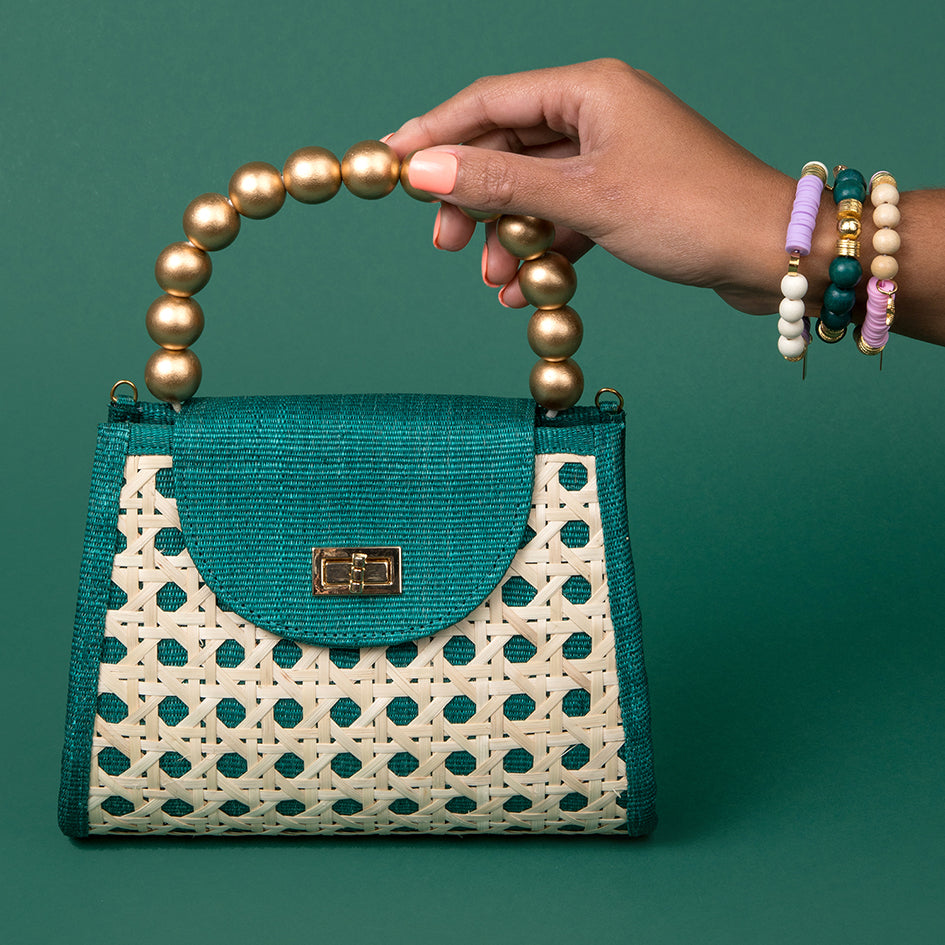 Green & gold vacation style statement bag