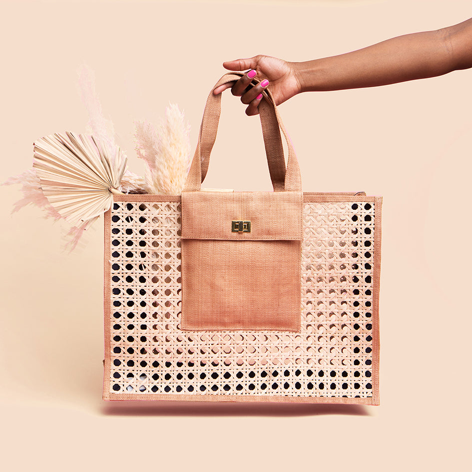 THE CHRISTY Tan Woven Shopper Tote