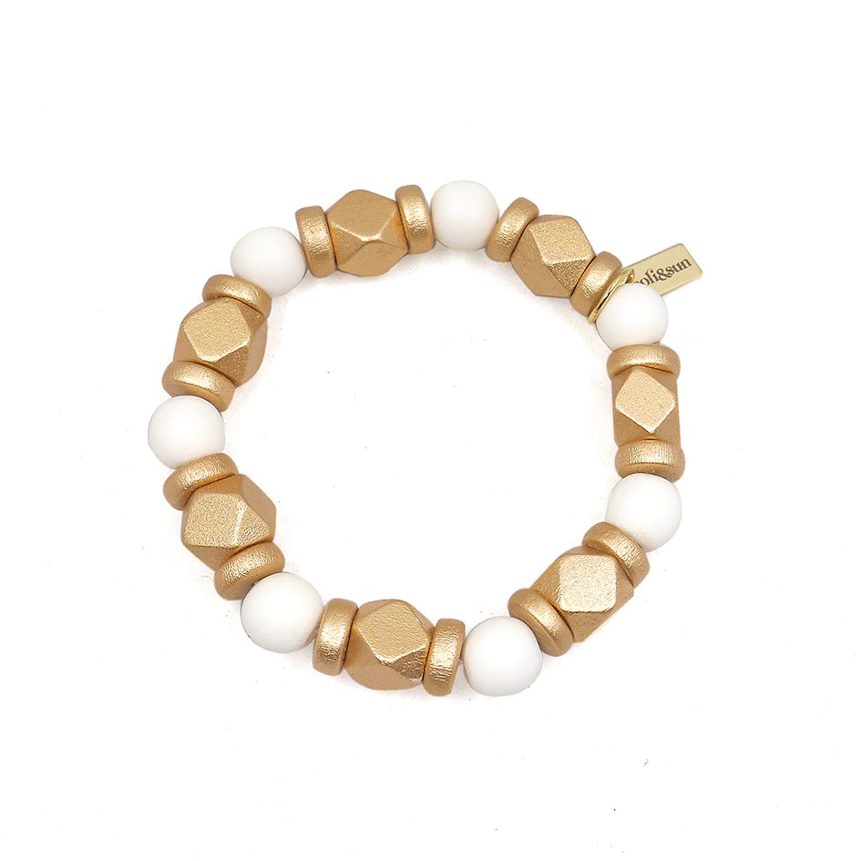 THE JENNY White & Gold Wooden Bead Bracelet